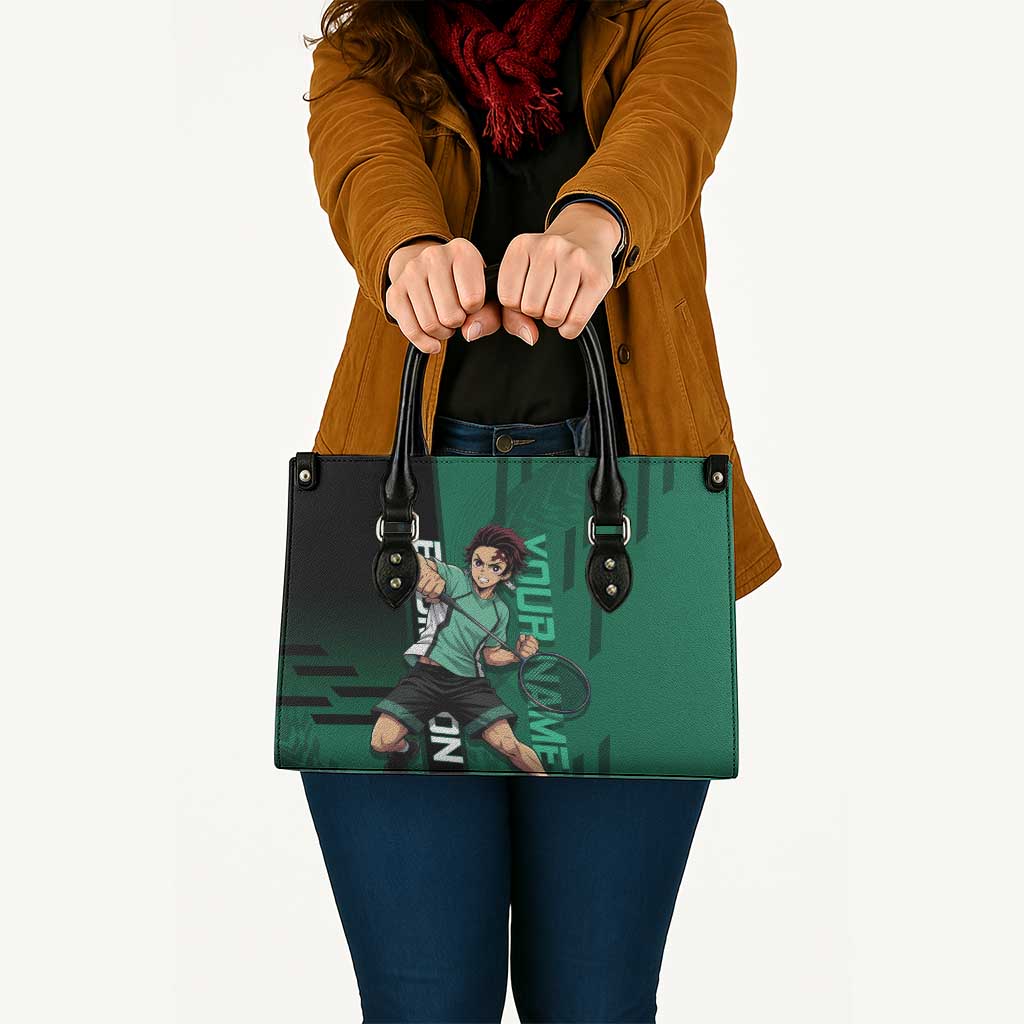 Personalized Tanjiro Badminton Green Action Pose Leather Bag Dynamic Sports Design - The Mazicc