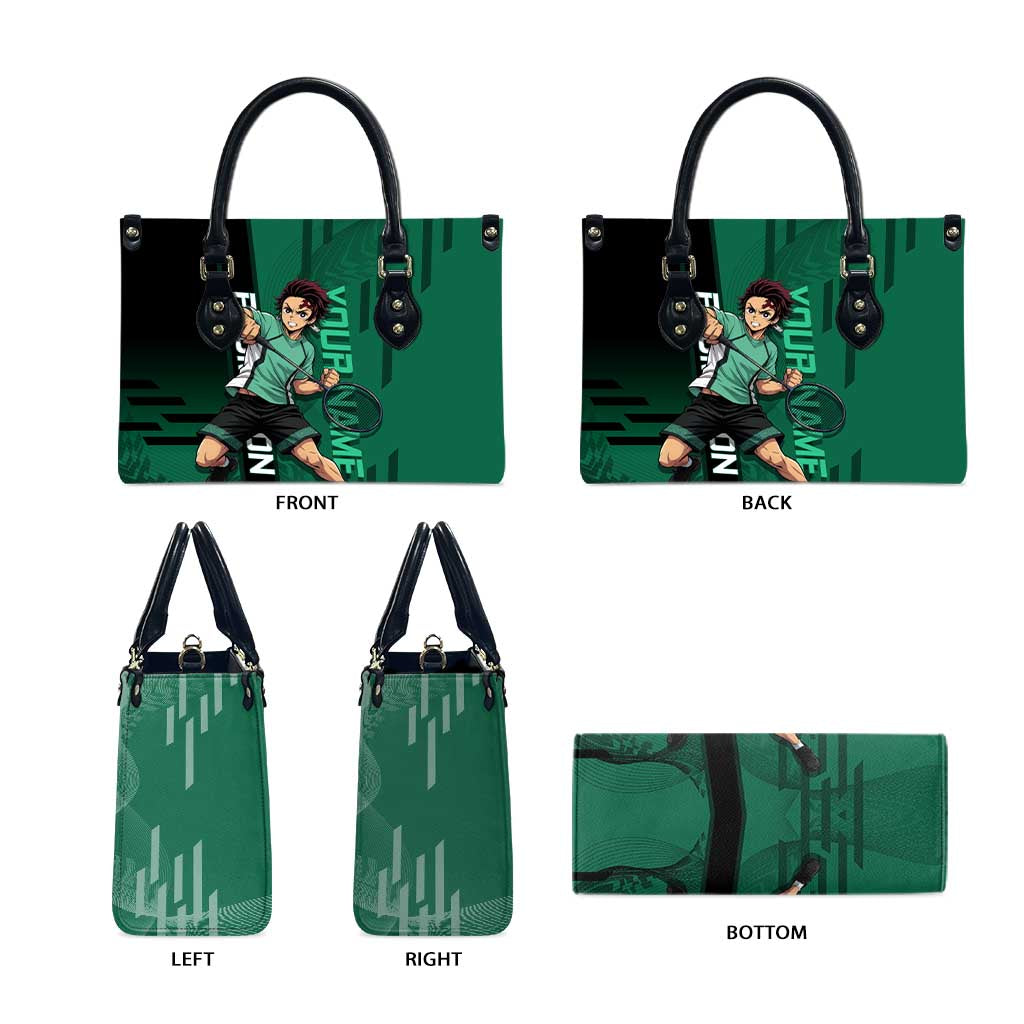 Personalized Tanjiro Badminton Green Action Pose Leather Bag Dynamic Sports Design - The Mazicc