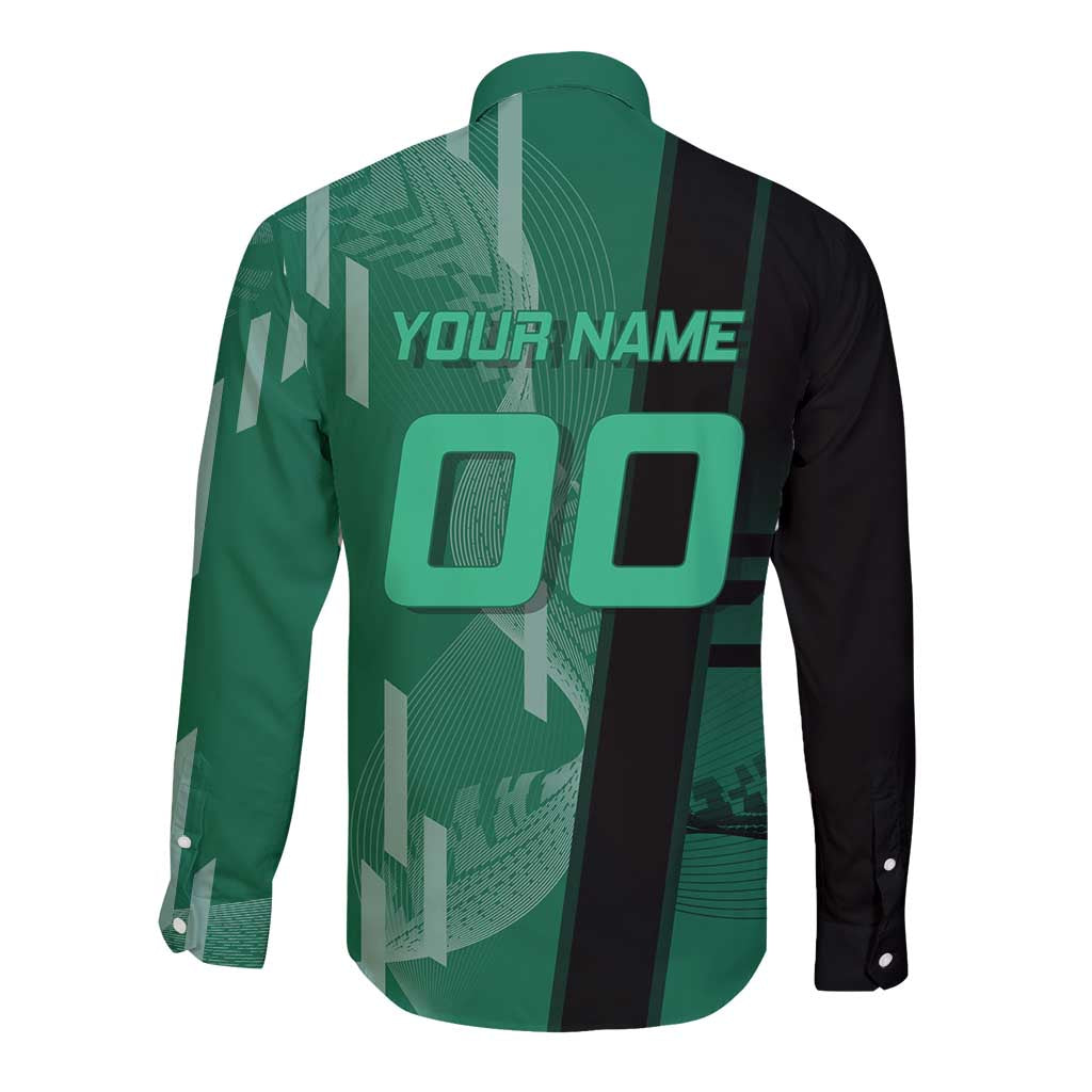 Personalized Tanjiro Badminton Green Action Pose Long Sleeve Button Shirt Dynamic Sports Design - The Mazicc