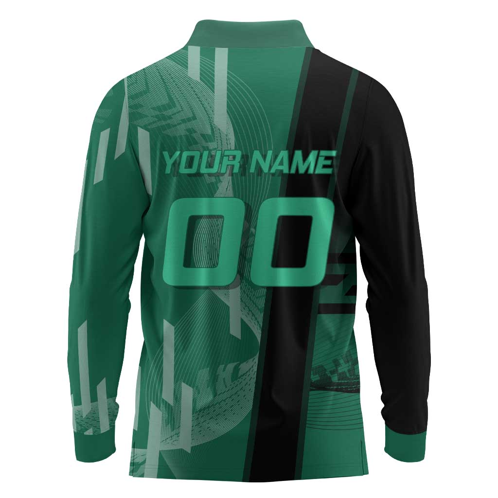 Personalized Tanjiro Badminton Green Action Pose Long Sleeve Polo Shirt Dynamic Sports Design - The Mazicc