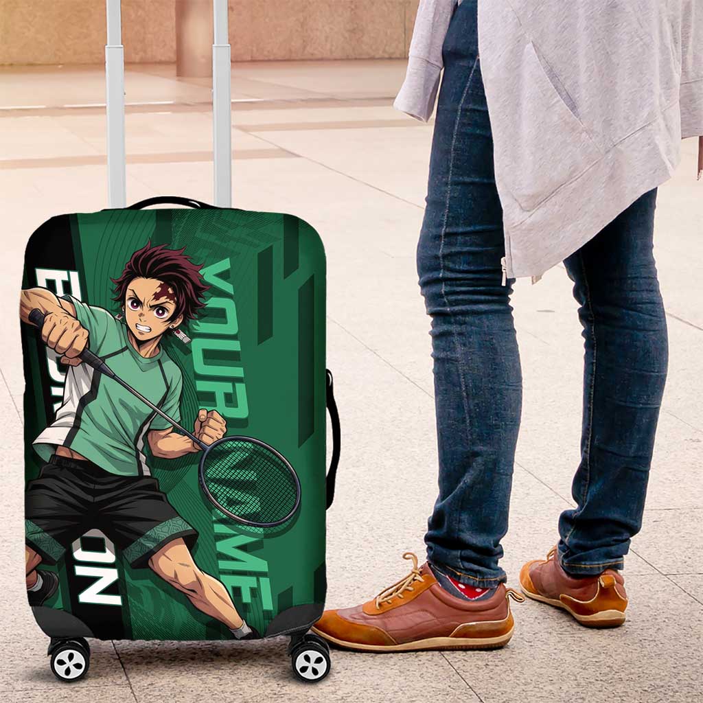 Personalized Tanjiro Badminton Green Action Pose Luggage Cover Dynamic Sports Design - The Mazicc