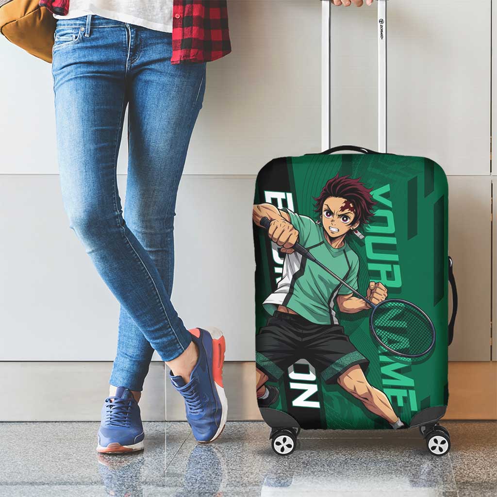 Personalized Tanjiro Badminton Green Action Pose Luggage Cover Dynamic Sports Design - The Mazicc