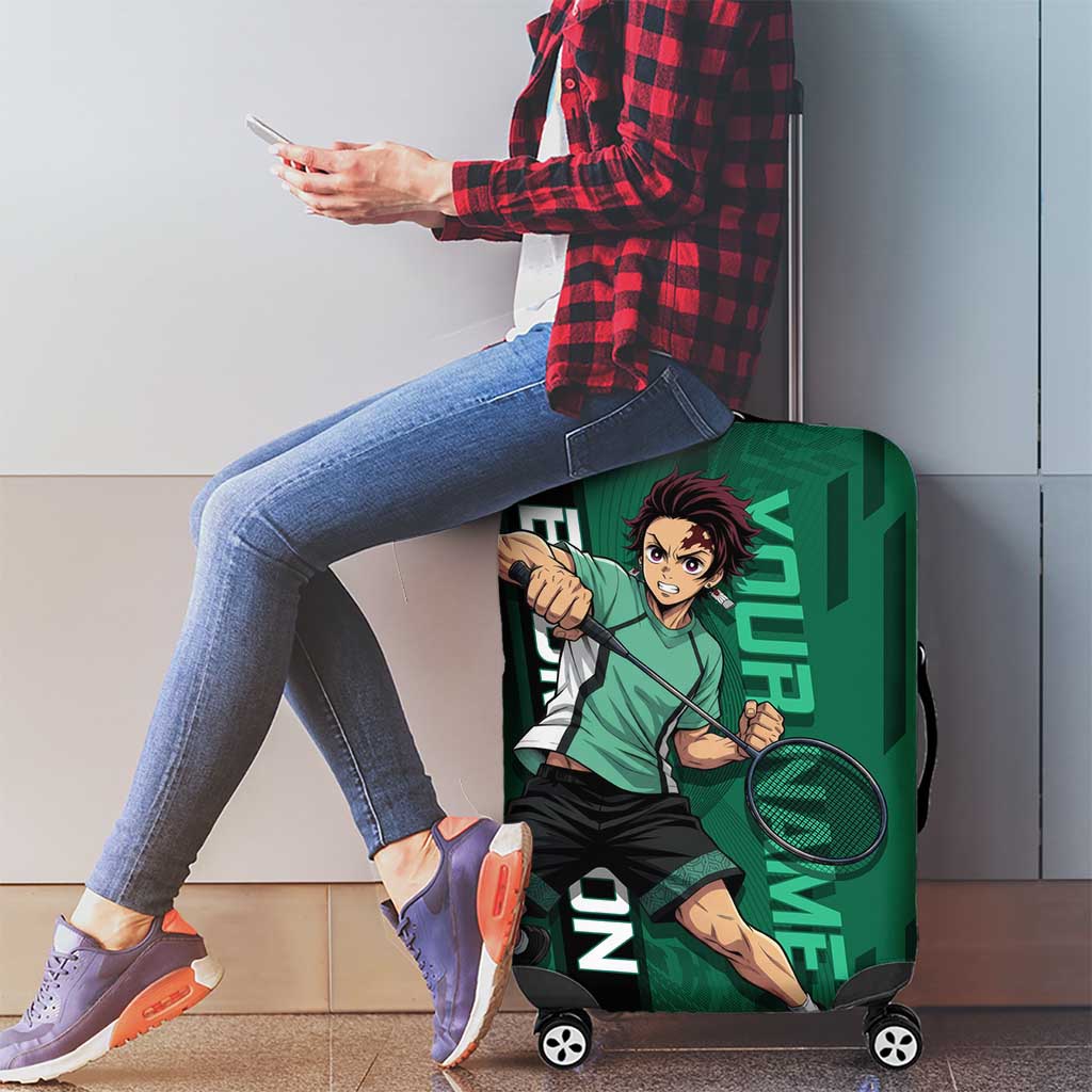 Personalized Tanjiro Badminton Green Action Pose Luggage Cover Dynamic Sports Design - The Mazicc