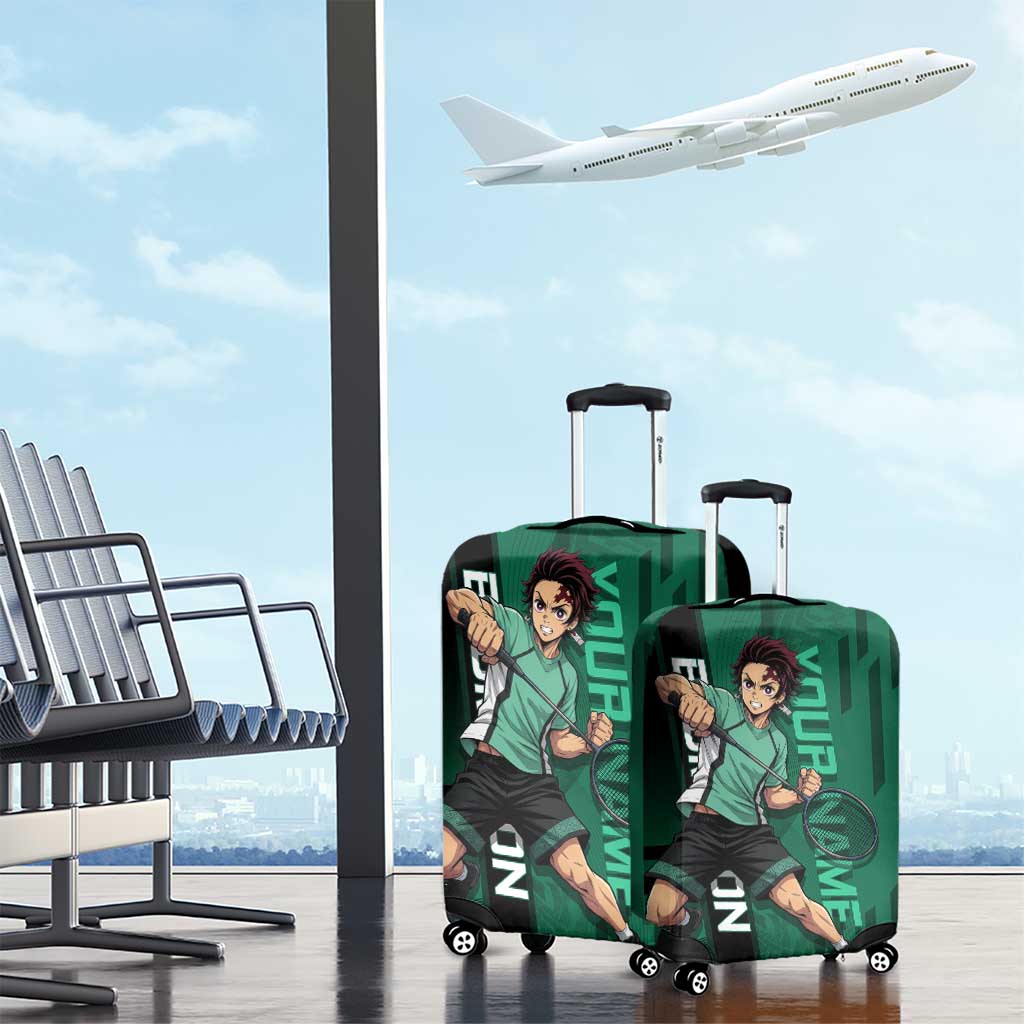 Personalized Tanjiro Badminton Green Action Pose Luggage Cover Dynamic Sports Design - The Mazicc