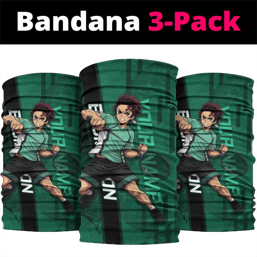 Personalized Tanjiro Badminton Green Action Pose Neck Gaiter Dynamic Sports Design - The Mazicc