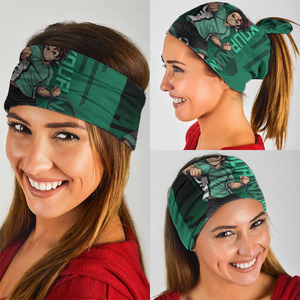 Personalized Tanjiro Badminton Green Action Pose Neck Gaiter Dynamic Sports Design - The Mazicc