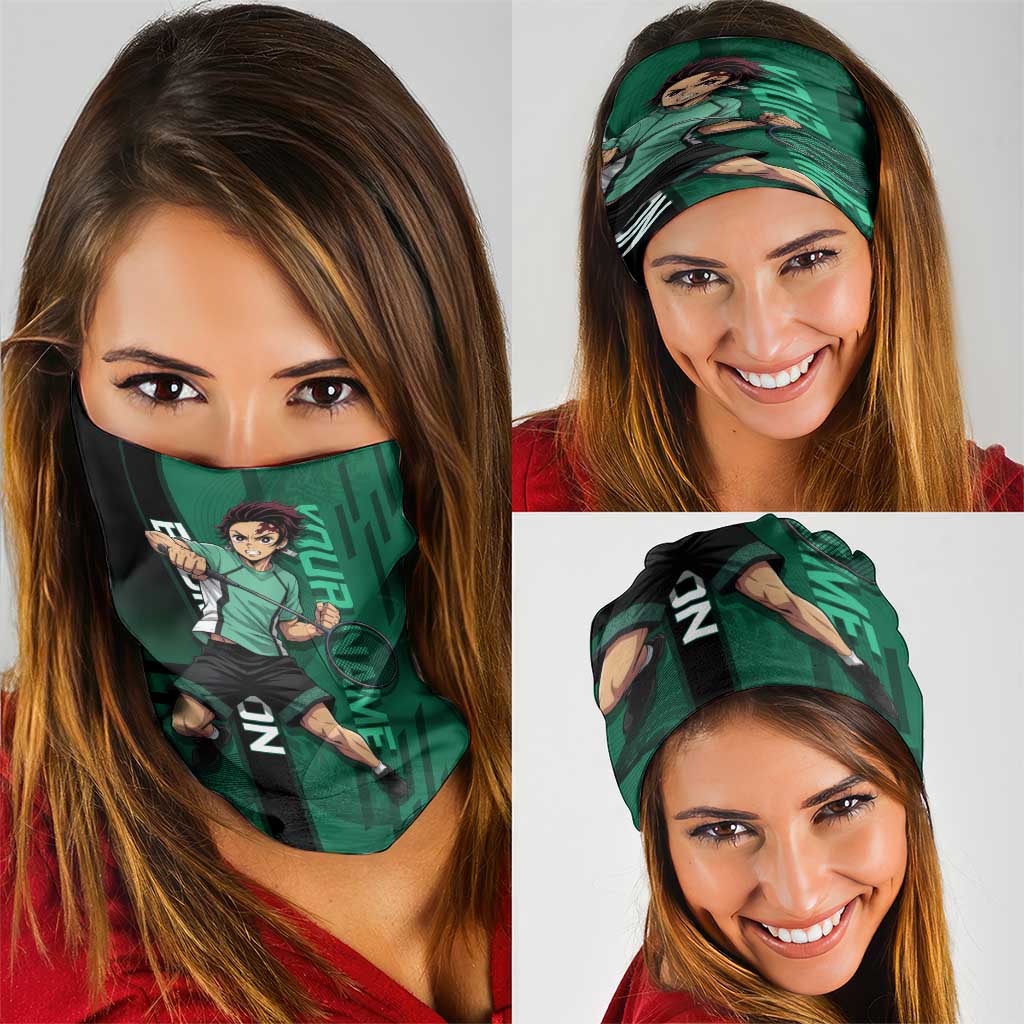 Personalized Tanjiro Badminton Green Action Pose Neck Gaiter Dynamic Sports Design - The Mazicc