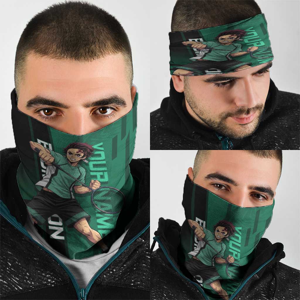 Personalized Tanjiro Badminton Green Action Pose Neck Gaiter Dynamic Sports Design - The Mazicc