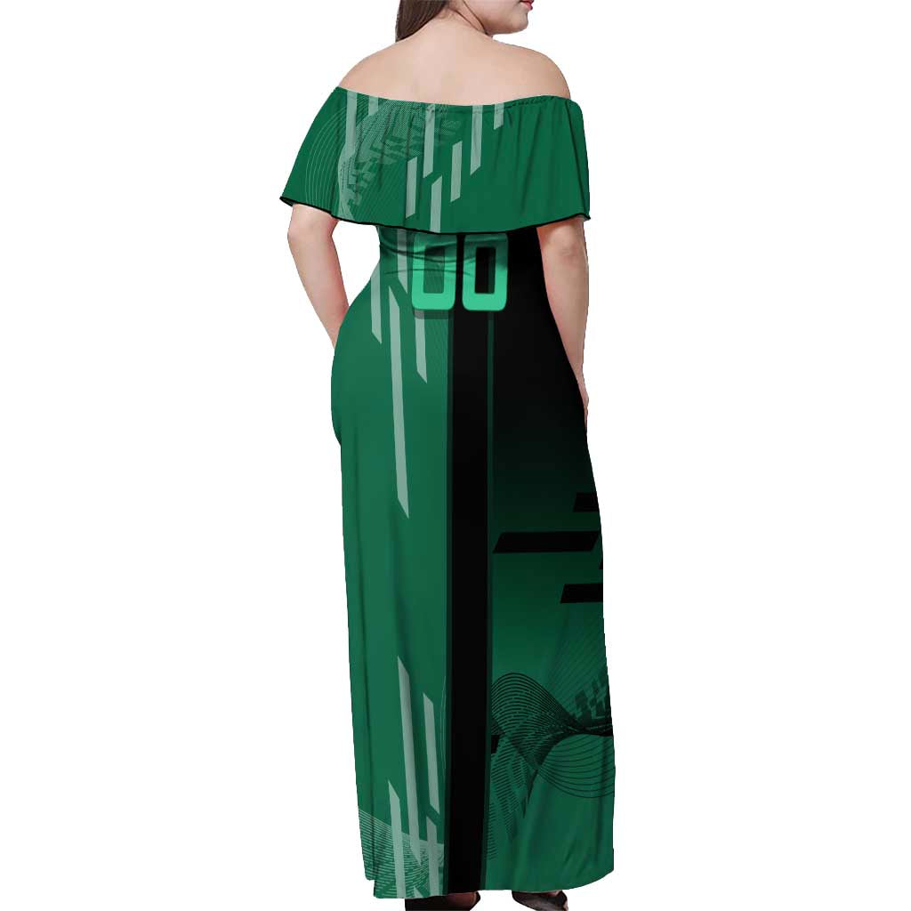 Personalized Tanjiro Badminton Green Action Pose Off Shoulder Maxi Dress Dynamic Sports Design - The Mazicc