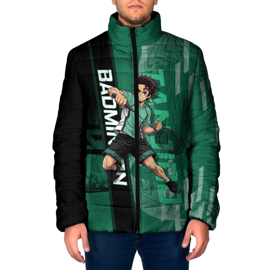 Personalized Tanjiro Badminton Green Action Pose Padded Jacket Dynamic Sports Design - The Mazicc