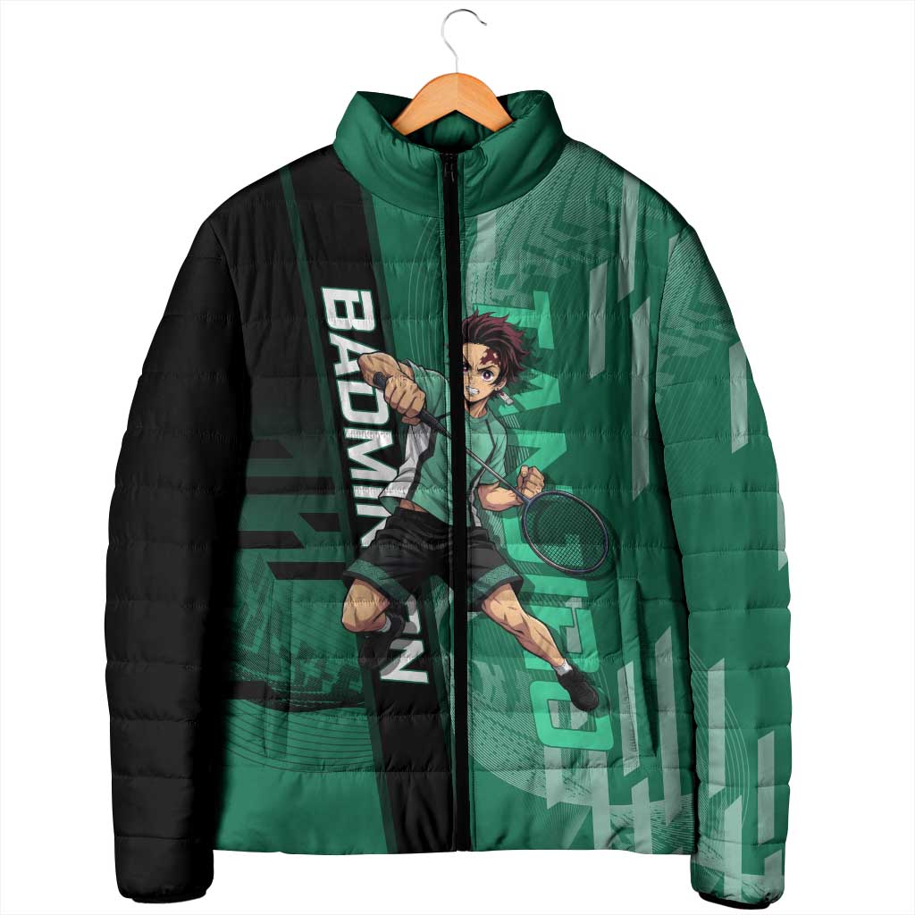 Personalized Tanjiro Badminton Green Action Pose Padded Jacket Dynamic Sports Design - The Mazicc