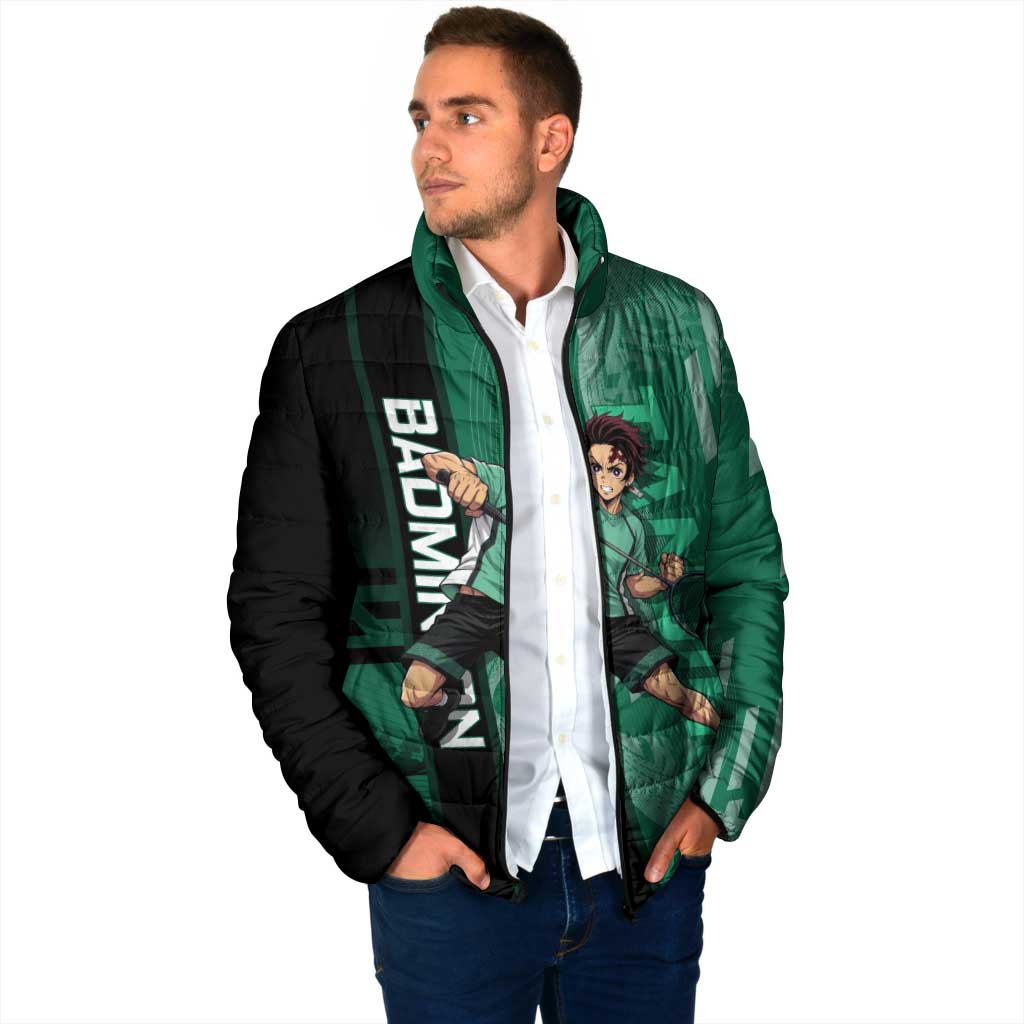 Personalized Tanjiro Badminton Green Action Pose Padded Jacket Dynamic Sports Design - The Mazicc