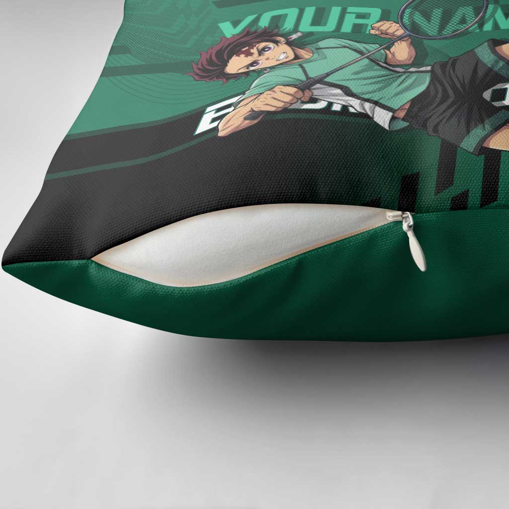 Personalized Tanjiro Badminton Green Action Pose Pillow Cover Dynamic Sports Design - The Mazicc