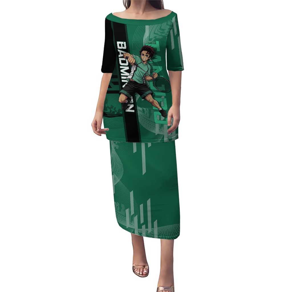 Personalized Tanjiro Badminton Green Action Pose Puletasi Dynamic Sports Design - The Mazicc