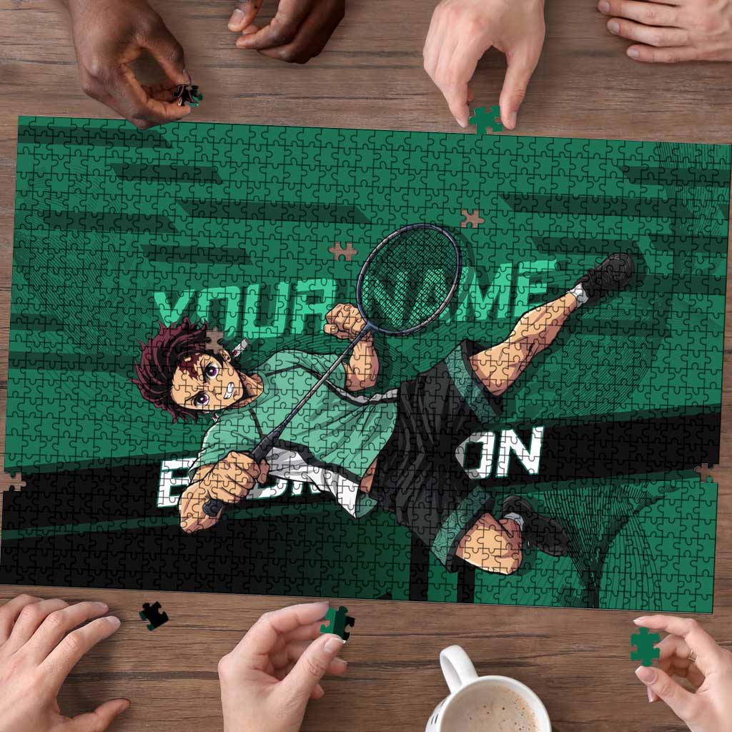 Personalized Tanjiro Badminton Green Action Pose Puzzle Dynamic Sports Design - The Mazicc