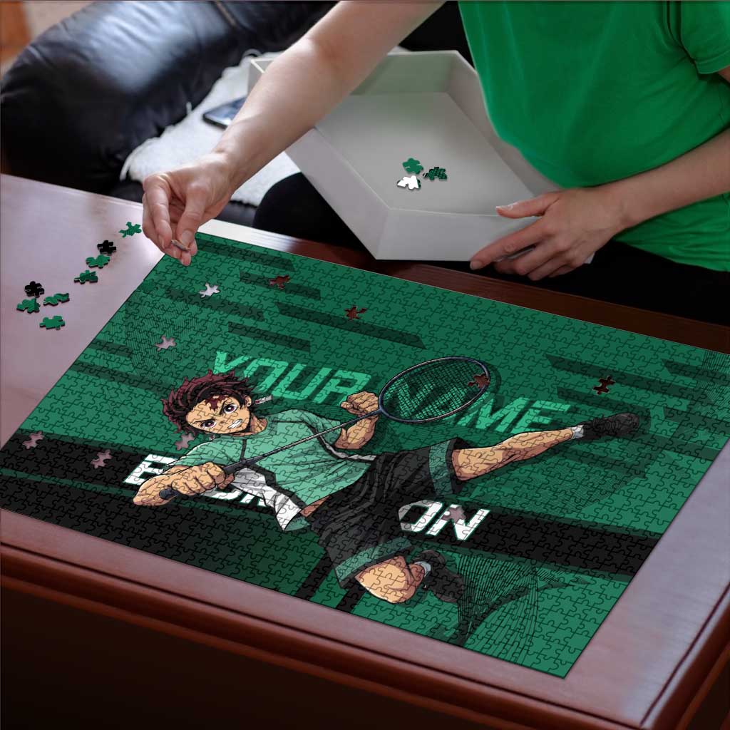 Personalized Tanjiro Badminton Green Action Pose Puzzle Dynamic Sports Design - The Mazicc