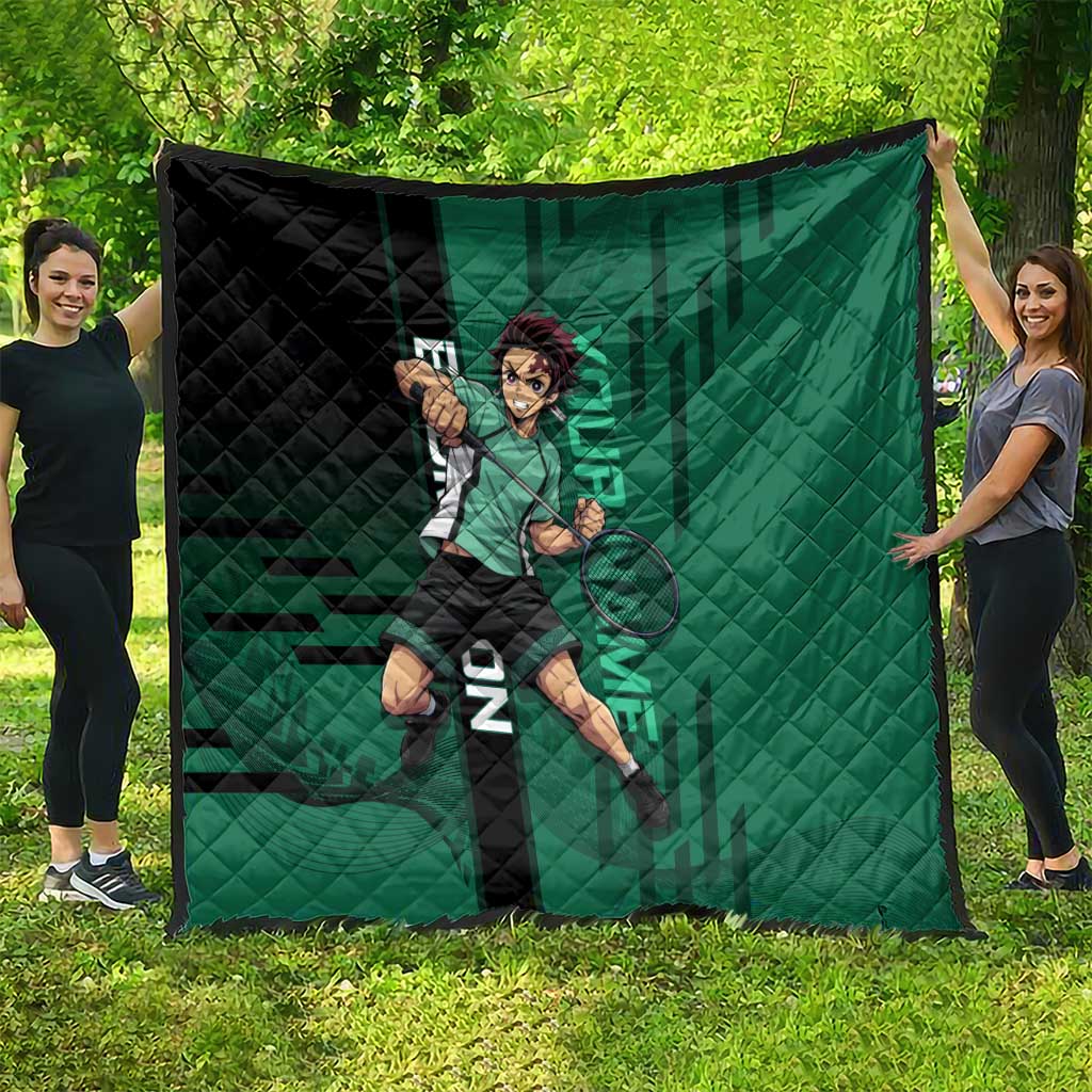 Personalized Tanjiro Badminton Green Action Pose Quilt Dynamic Sports Design - The Mazicc