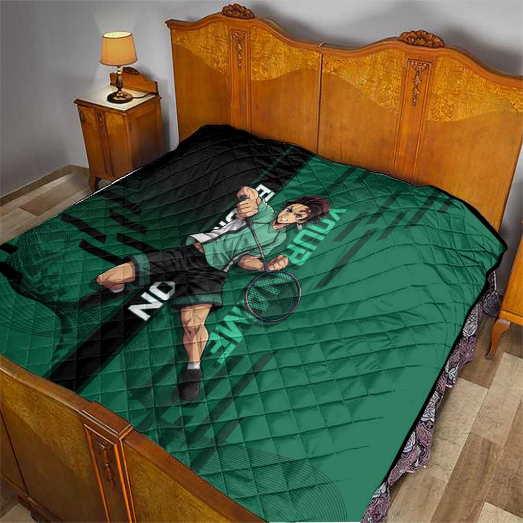 Personalized Tanjiro Badminton Green Action Pose Quilt Dynamic Sports Design - The Mazicc