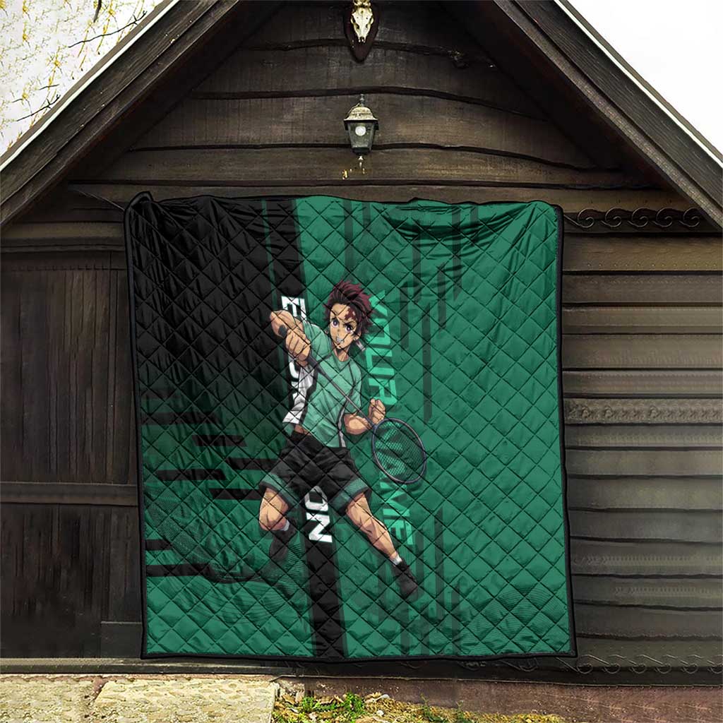 Personalized Tanjiro Badminton Green Action Pose Quilt Dynamic Sports Design - The Mazicc