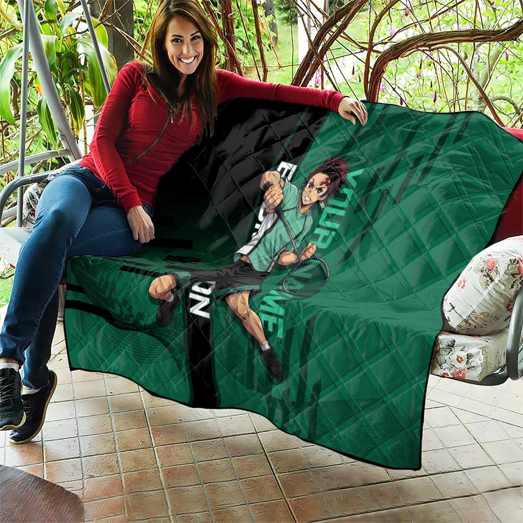 Personalized Tanjiro Badminton Green Action Pose Quilt Dynamic Sports Design - The Mazicc