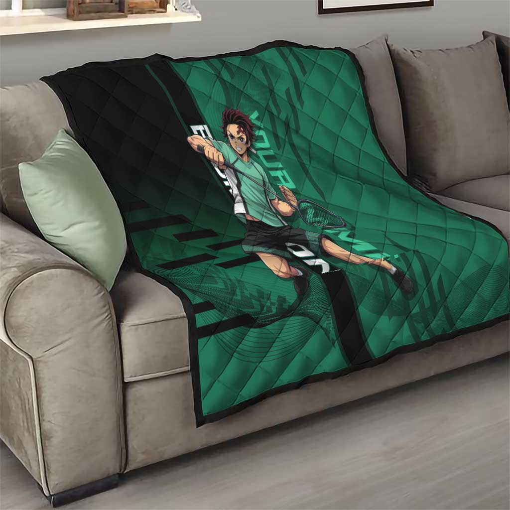 Personalized Tanjiro Badminton Green Action Pose Quilt Dynamic Sports Design - The Mazicc