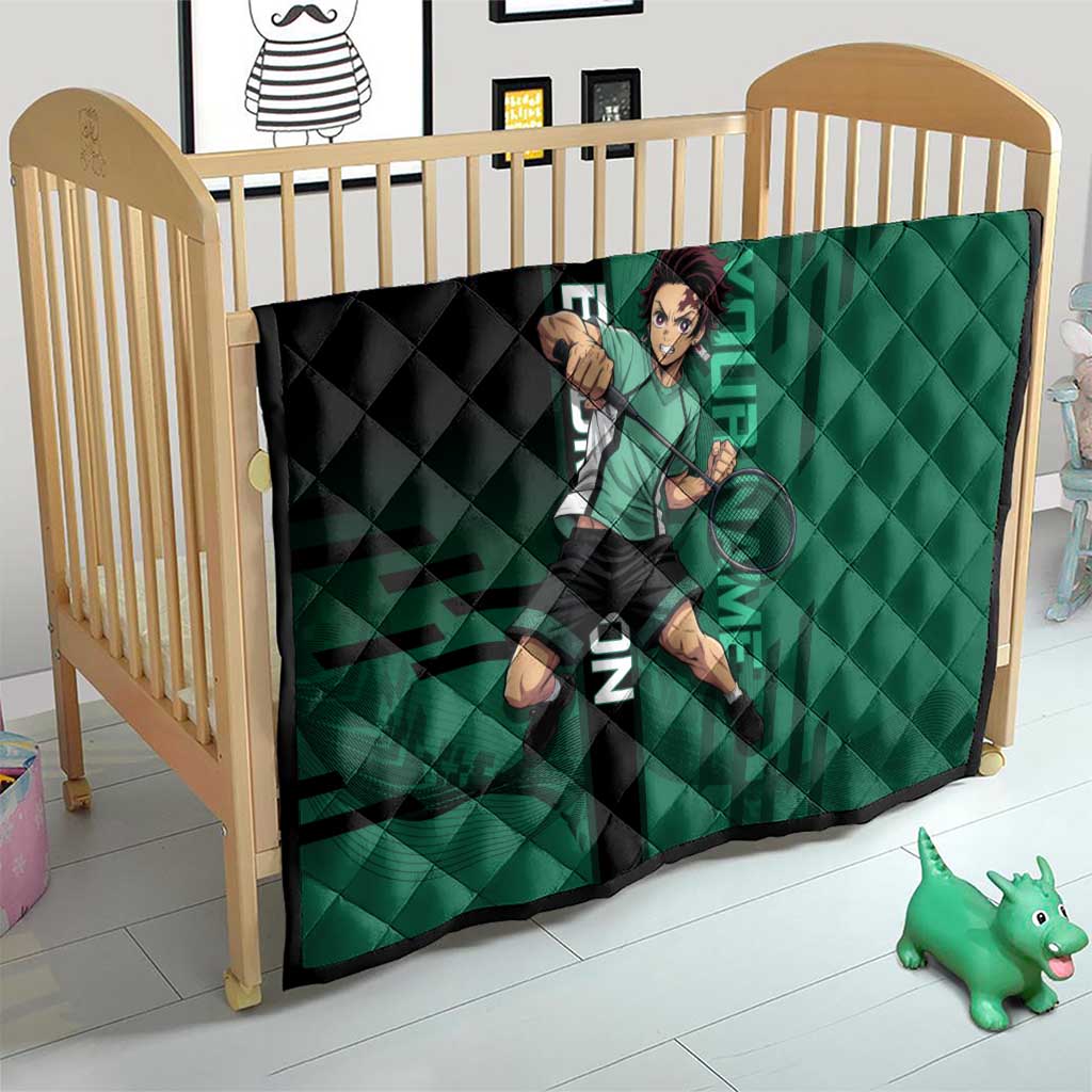 Personalized Tanjiro Badminton Green Action Pose Quilt Dynamic Sports Design - The Mazicc