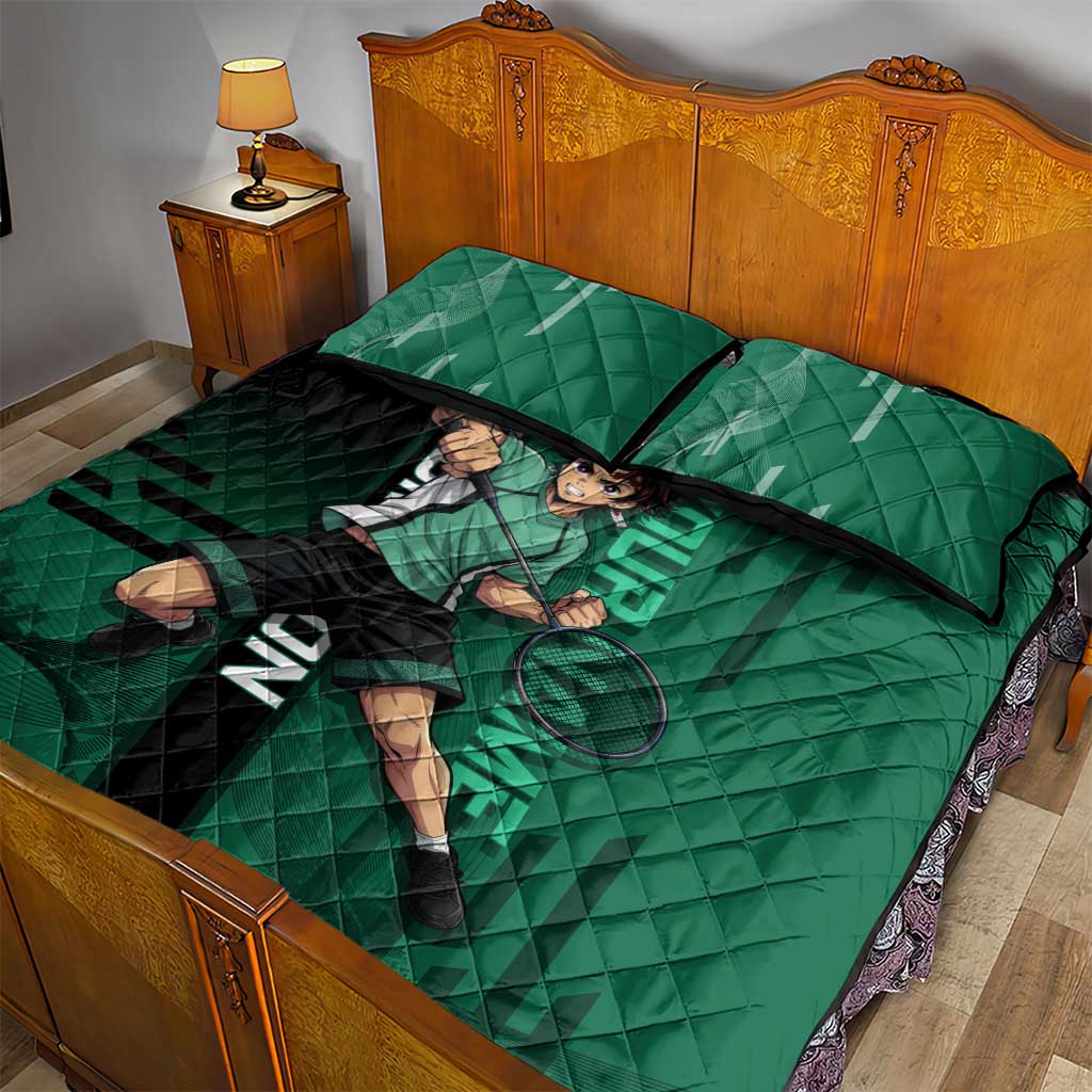 Personalized Tanjiro Badminton Green Action Pose Quilt Bed Set Dynamic Sports Design - The Mazicc