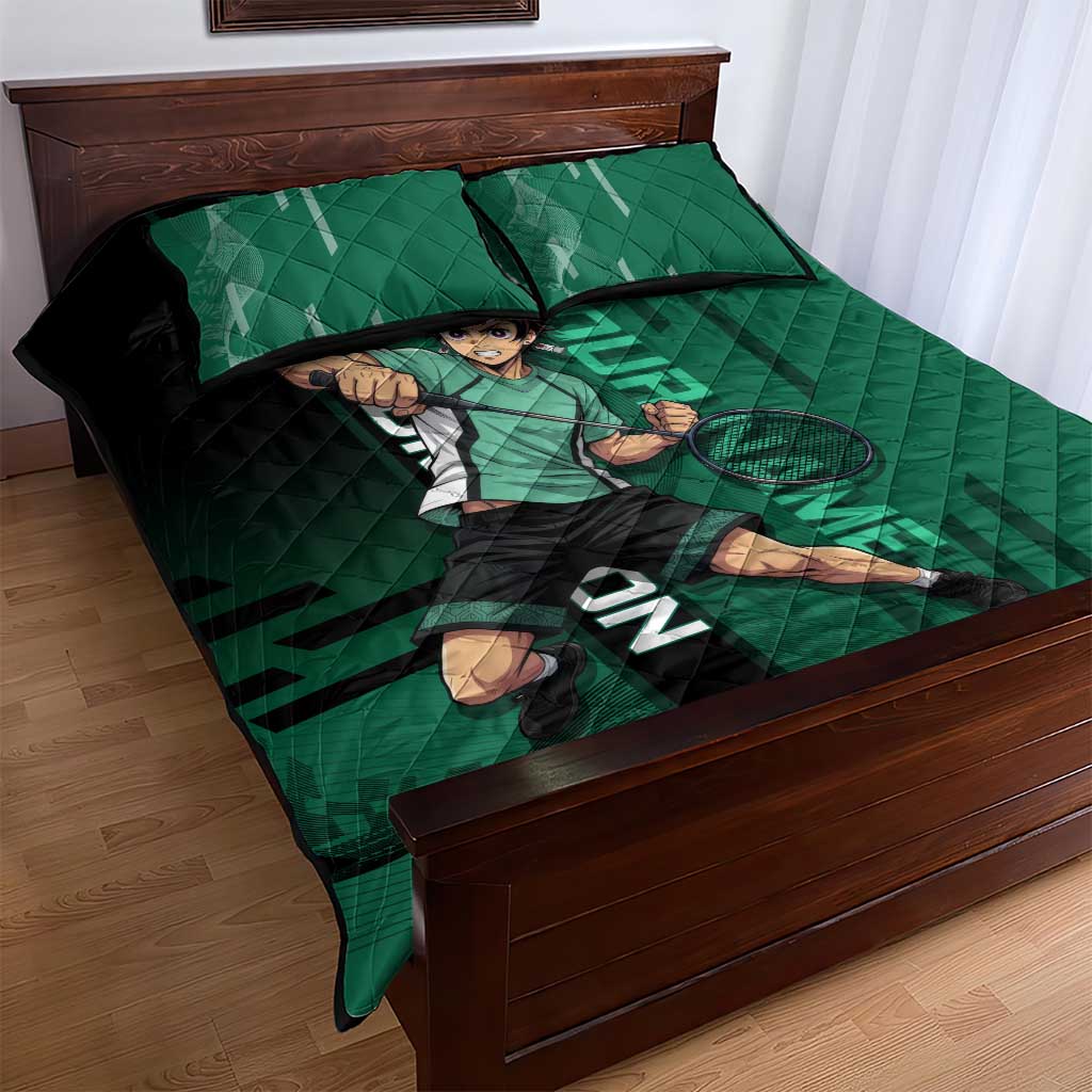 Personalized Tanjiro Badminton Green Action Pose Quilt Bed Set Dynamic Sports Design - The Mazicc