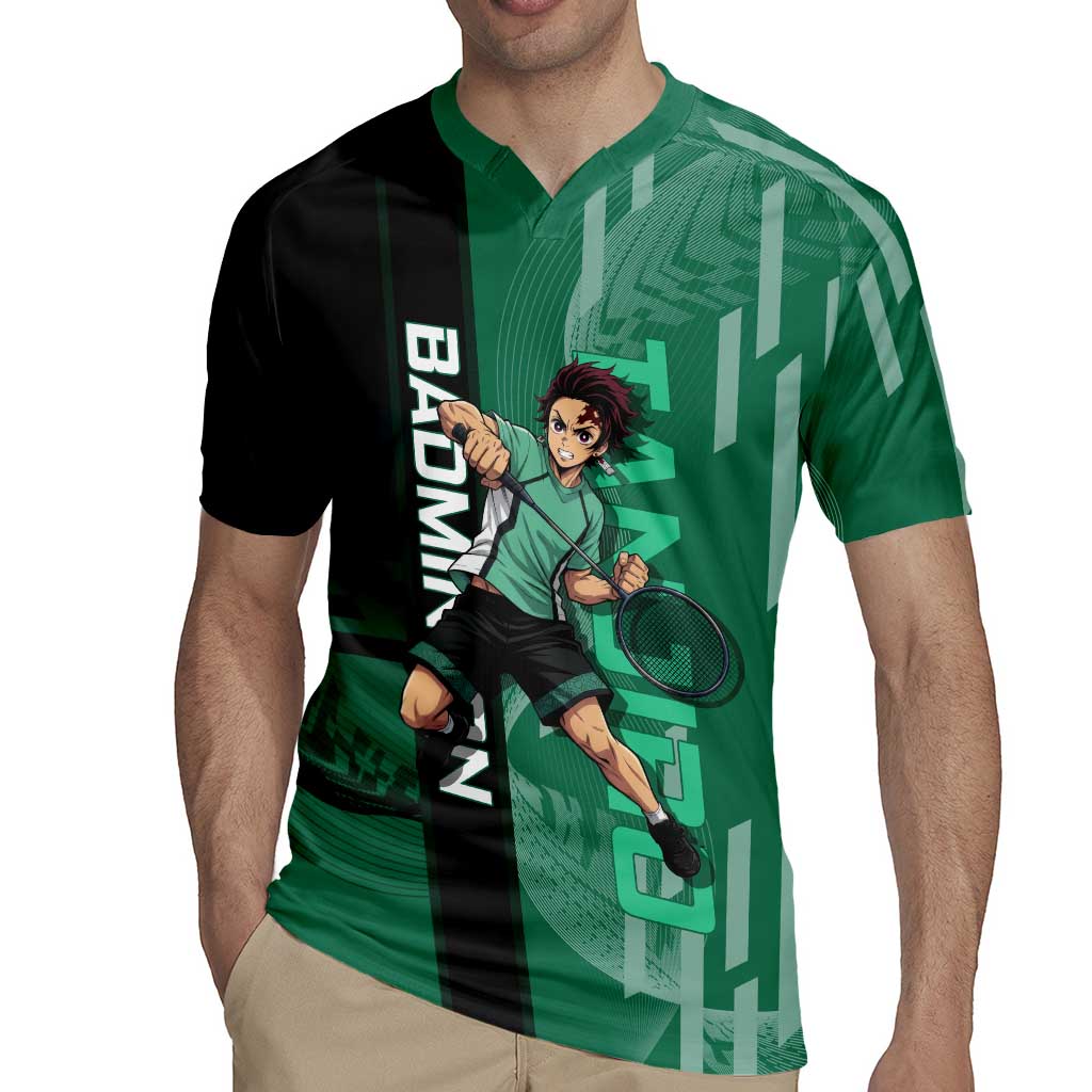 Personalized Tanjiro Badminton Green Action Pose Rugby Jersey Dynamic Sports Design - The Mazicc