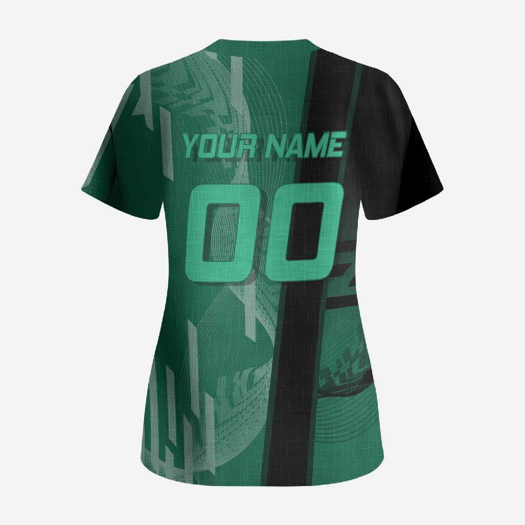 Personalized Tanjiro Badminton Green Action Pose Scrub Top Dynamic Sports Design - The Mazicc