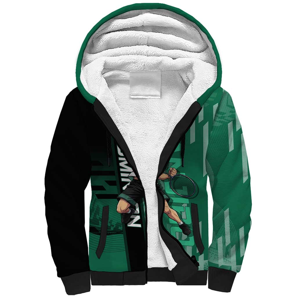 Personalized Tanjiro Badminton Green Action Pose Sherpa Hoodie Dynamic Sports Design - The Mazicc
