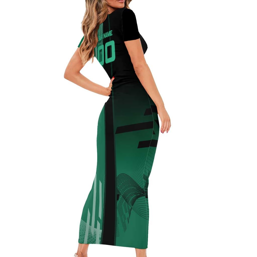 Personalized Tanjiro Badminton Green Action Pose Short Sleeve Bodycon Dress Dynamic Sports Design - The Mazicc
