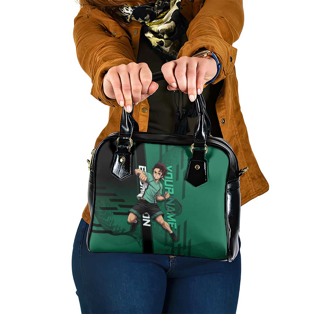 Personalized Tanjiro Badminton Green Action Pose Shoulder Handbag Dynamic Sports Design - The Mazicc