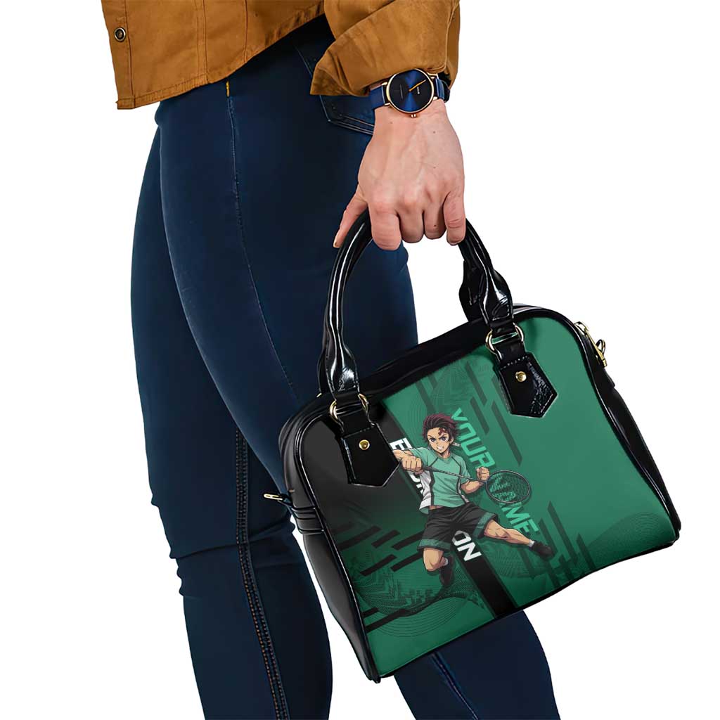 Personalized Tanjiro Badminton Green Action Pose Shoulder Handbag Dynamic Sports Design - The Mazicc
