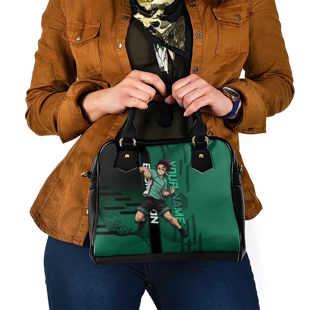 Personalized Tanjiro Badminton Green Action Pose Shoulder Handbag Dynamic Sports Design - The Mazicc