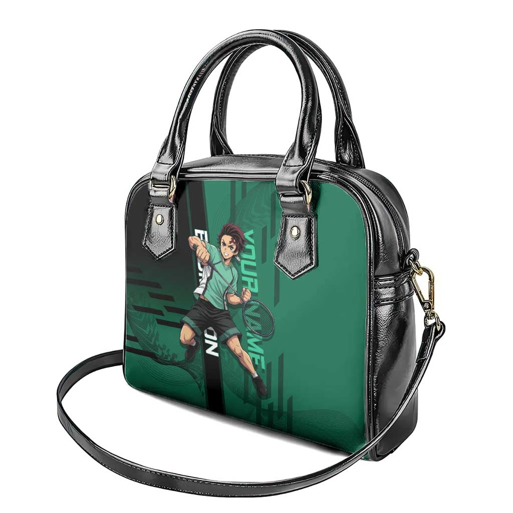Personalized Tanjiro Badminton Green Action Pose Shoulder Handbag Dynamic Sports Design - The Mazicc