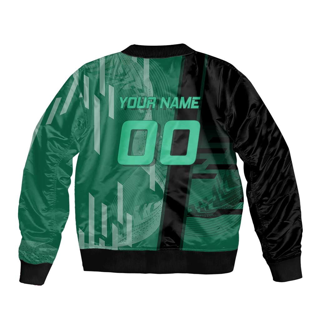 Personalized Tanjiro Badminton Green Action Pose Sleeve Zip Bomber Jacket Dynamic Sports Design - The Mazicc