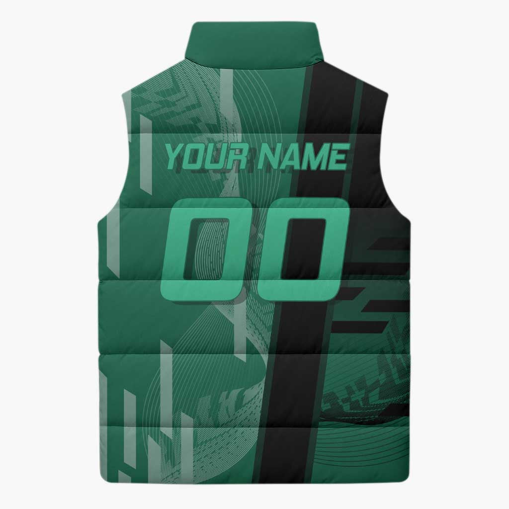 Personalized Tanjiro Badminton Green Action Pose Sleeveless Puffer Jacket Dynamic Sports Design - The Mazicc