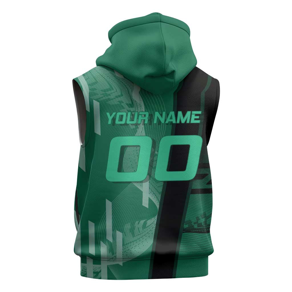 Personalized Tanjiro Badminton Green Action Pose Sleeveless Zip Hoodie Dynamic Sports Design - The Mazicc