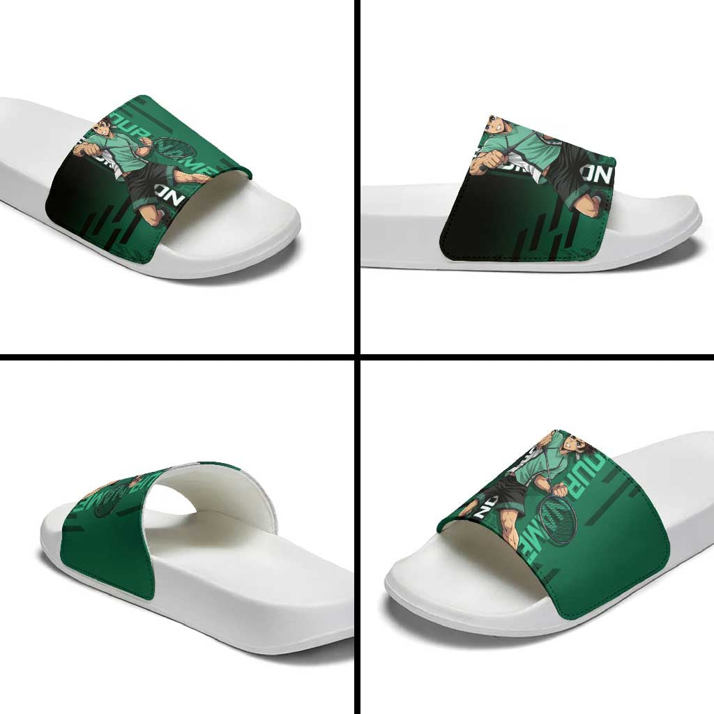 Personalized Tanjiro Badminton Green Action Pose Slide Sandals Dynamic Sports Design - The Mazicc