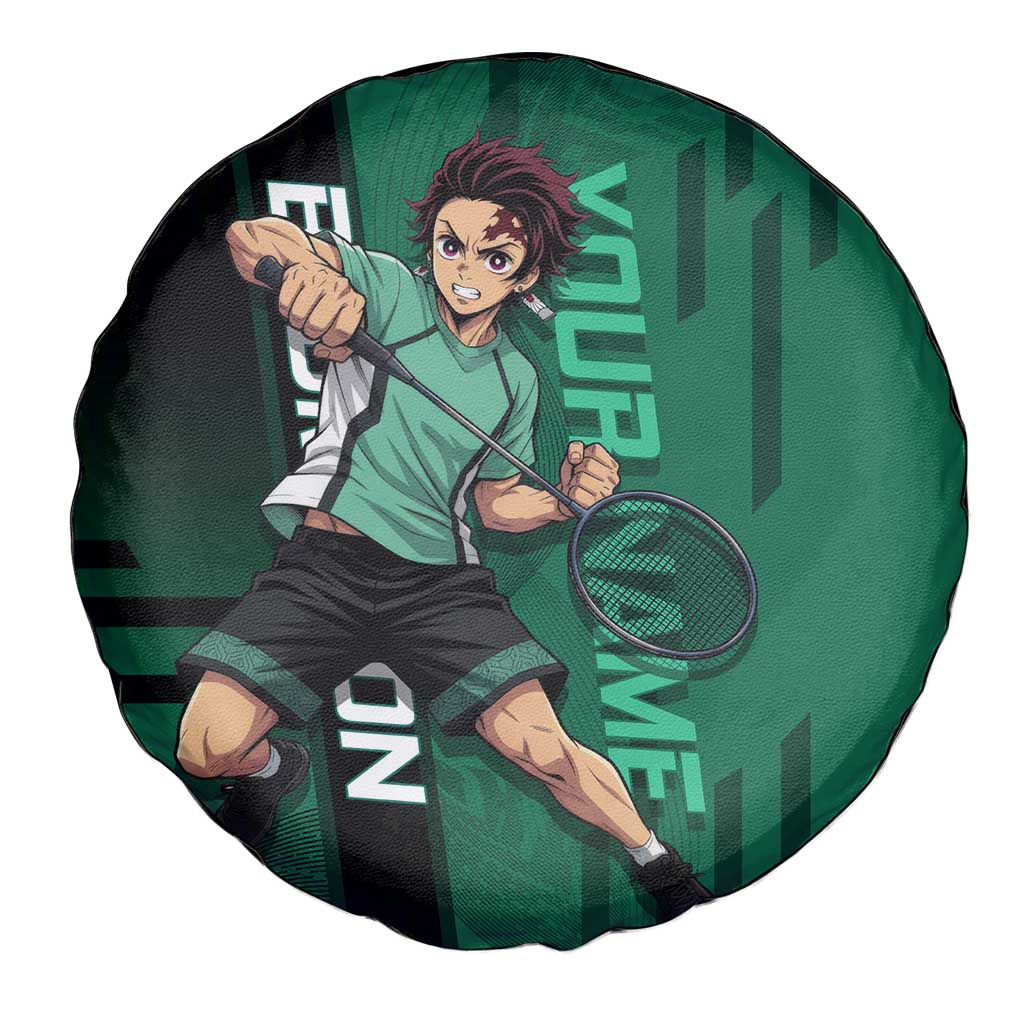 Personalized Tanjiro Badminton Green Action Pose Spare Tire Cover Dynamic Sports Design - The Mazicc