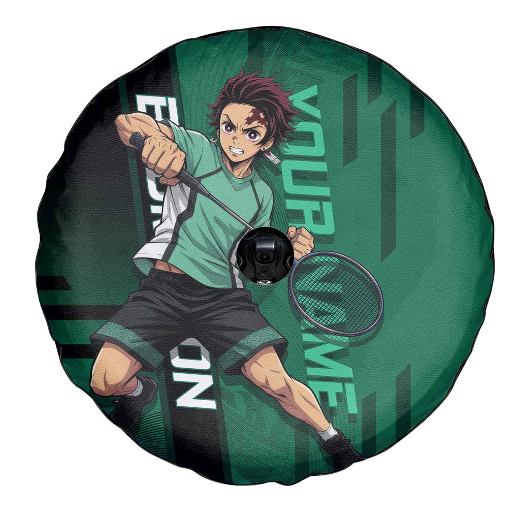 Personalized Tanjiro Badminton Green Action Pose Spare Tire Cover Dynamic Sports Design - The Mazicc