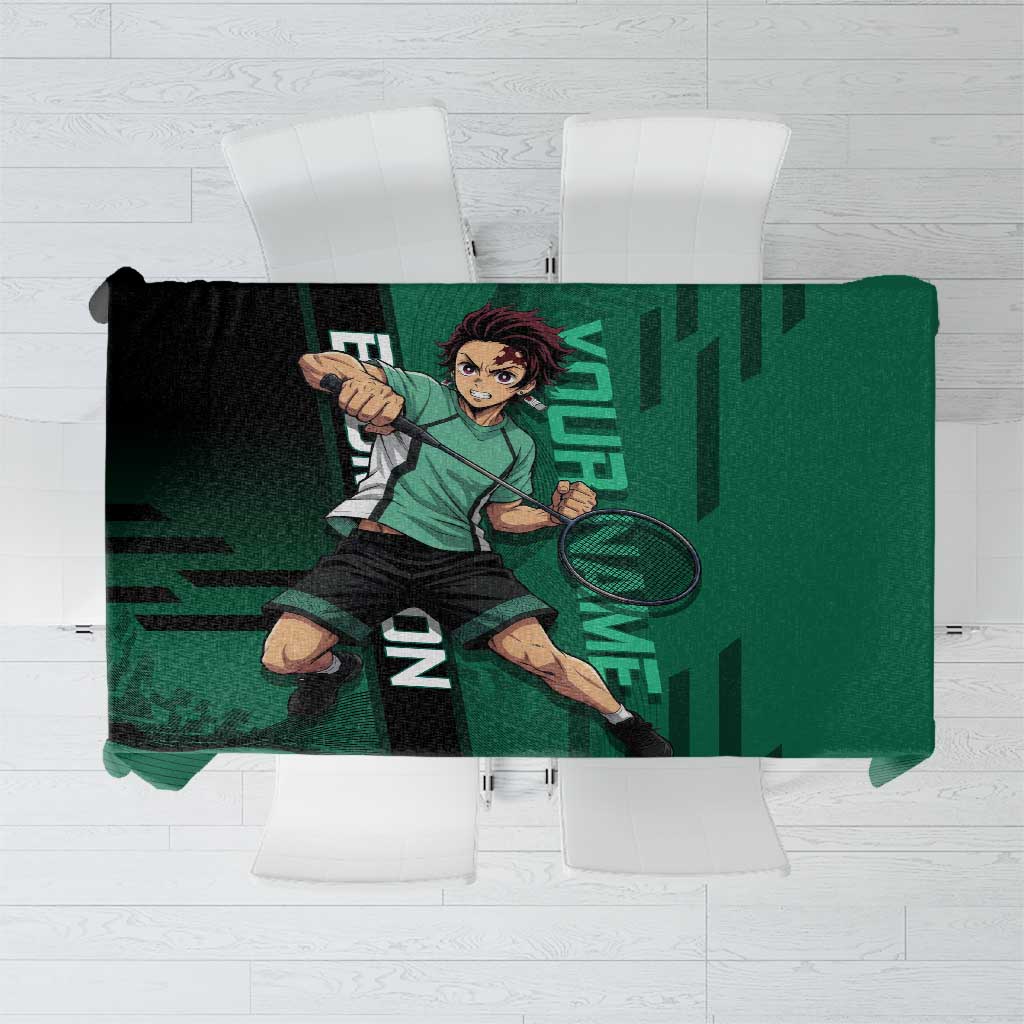 Personalized Tanjiro Badminton Green Action Pose Tablecloth Dynamic Sports Design - The Mazicc