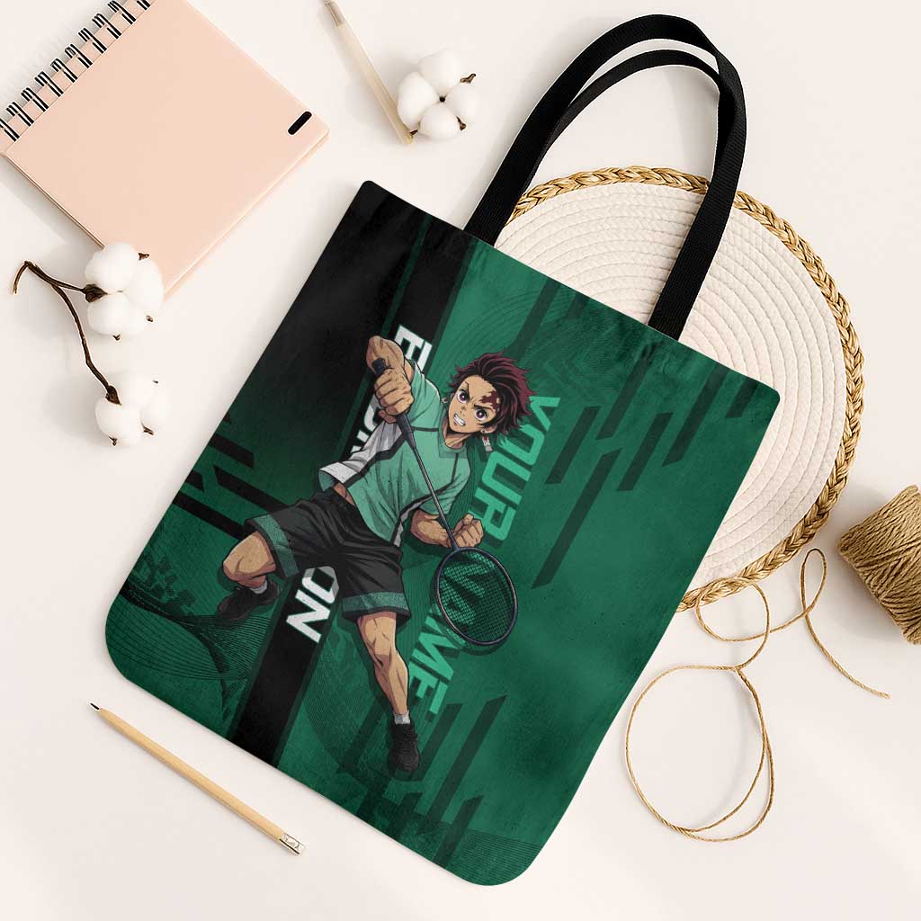 Personalized Tanjiro Badminton Green Action Pose Tote Bag Dynamic Sports Design - The Mazicc