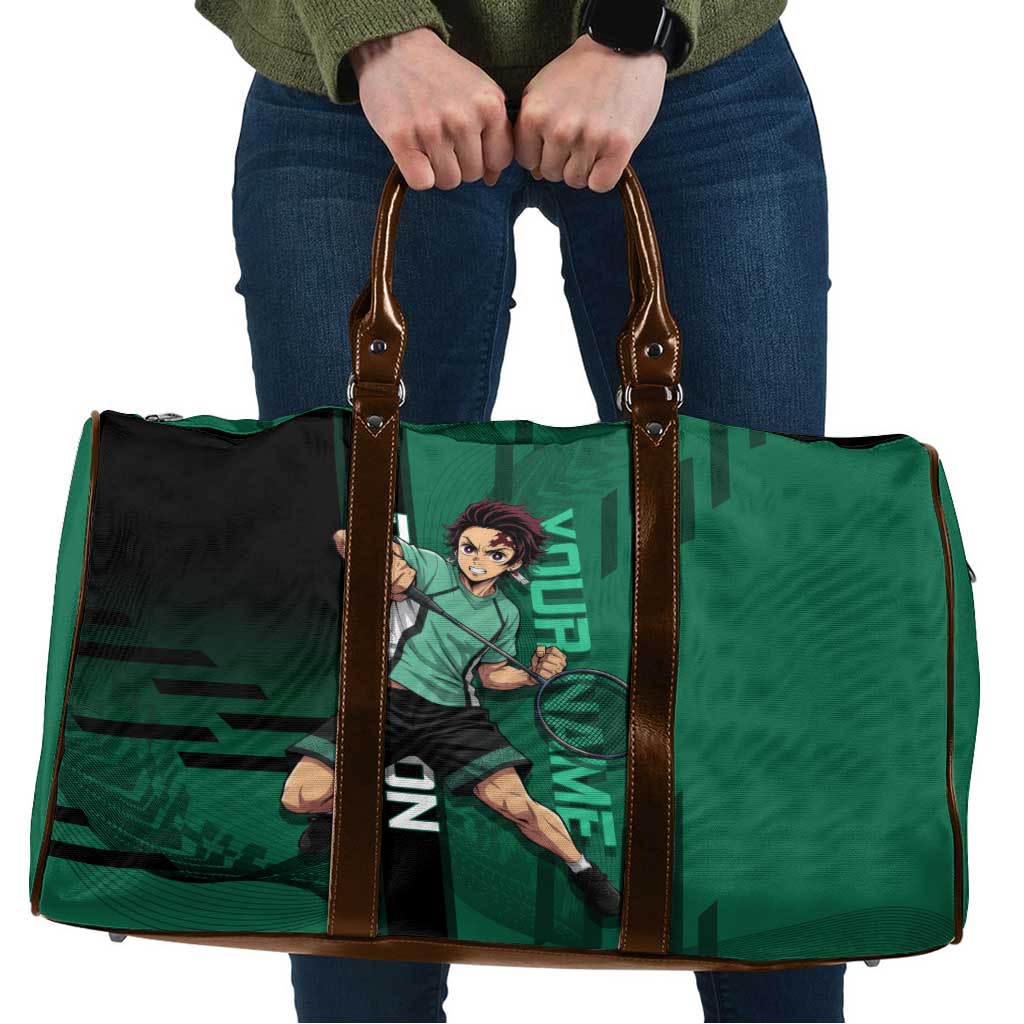 Personalized Tanjiro Badminton Green Action Pose Travel Bag Dynamic Sports Design - The Mazicc