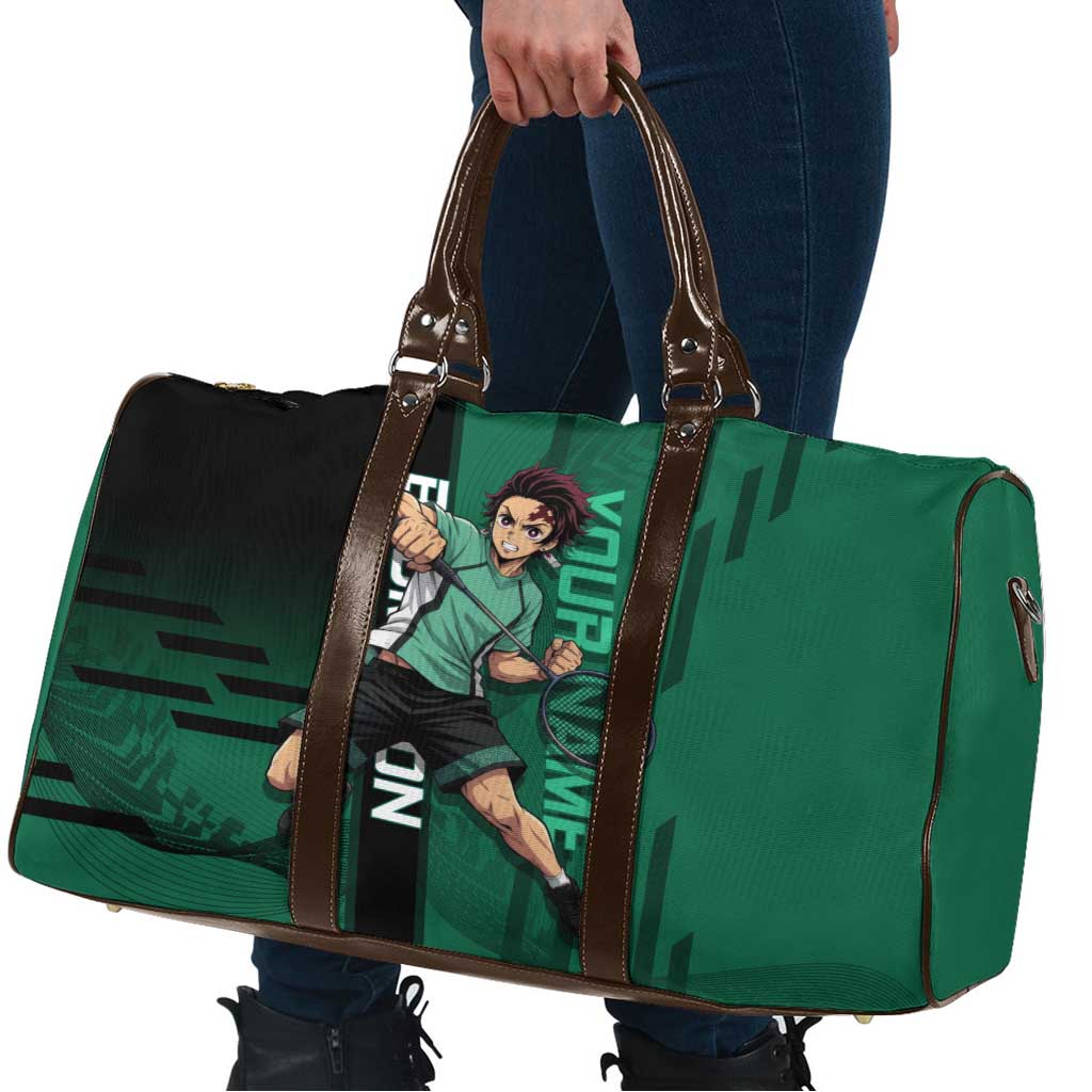 Personalized Tanjiro Badminton Green Action Pose Travel Bag Dynamic Sports Design - The Mazicc