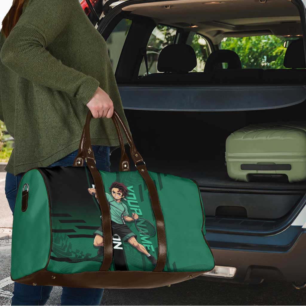 Personalized Tanjiro Badminton Green Action Pose Travel Bag Dynamic Sports Design - The Mazicc