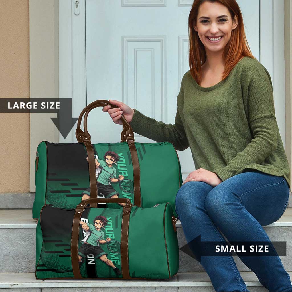 Personalized Tanjiro Badminton Green Action Pose Travel Bag Dynamic Sports Design - The Mazicc