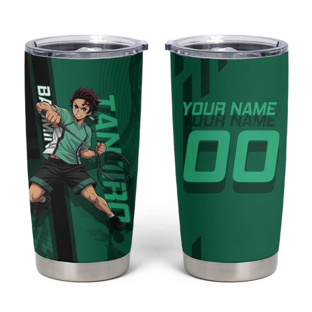 Personalized Tanjiro Badminton Green Action Pose Tumbler Cup Dynamic Sports Design - The Mazicc