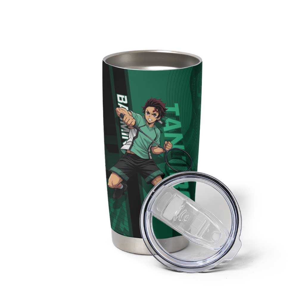 Personalized Tanjiro Badminton Green Action Pose Tumbler Cup Dynamic Sports Design - The Mazicc